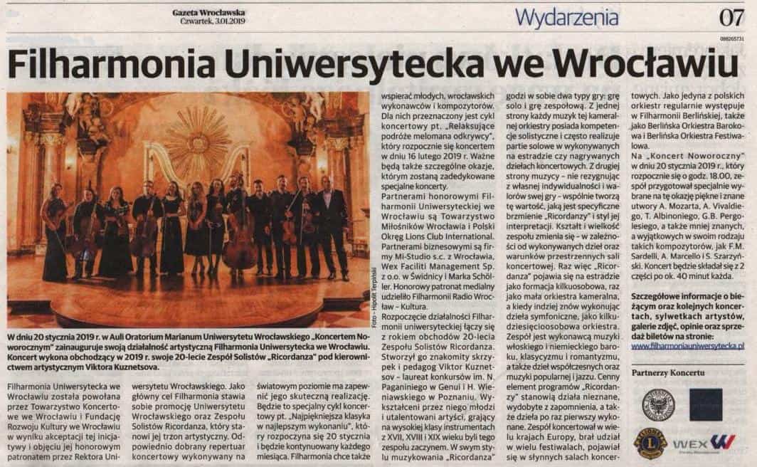 gazeta wrocławska o filharmonii uniwersyteckiej